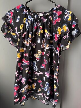 Old Navy Black Butterfly Print Short Sleeve Tunic